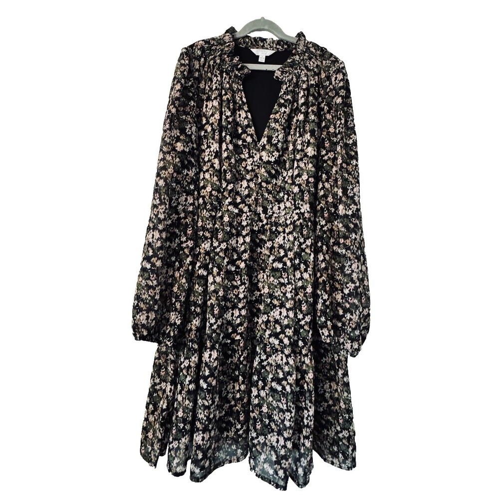 Time and Tru Floral Prairie Cottagecore Midi Dress Women Large 12/14 Boho Chic